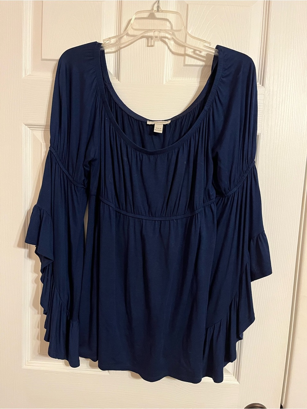 Boston Proper Navy Ruffle-Sleeve Tunic Top